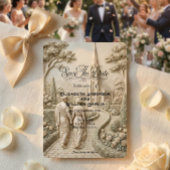 Save The Date Romantic Neo Classical Cathedral Garden Landscape