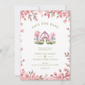 Save The Date Romantic Pink Barn Rustic Landscape Floral Frame (Devant)