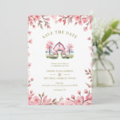 Save The Date Romantic Pink Barn Rustic Landscape Floral Frame (Debout devant)