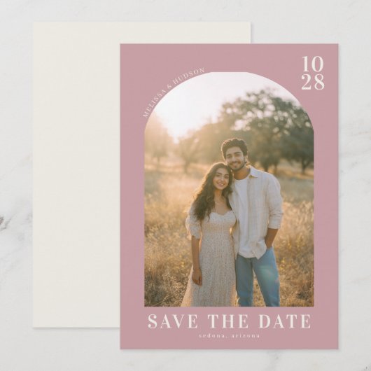 Save The Date Romantic Pink Minimalist Photo (Devant / Derrière)