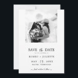 Save The Date Romantic Simple Black&White Photo Enregistrer la d<br><div class="desc">Cette simple carte d'annonce Save the Date est parfaite pour un mariage moderne et tendance. La composition de typographie chic et moderne attire l'attention et s'associe parfaitement avec une photo en noir et blanc. Modifiez tout le texte à l'aide du menu de personnalisation facile à utiliser. Si vous avez des...</div>
