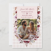 Save The Date Romantic Spring Burgundy Floral Arch Wedding (Devant)
