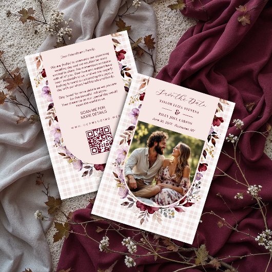 Save The Date Romantic Spring Burgundy Floral Arch Wedding