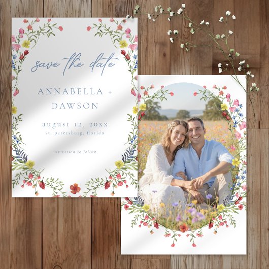 Save The Date Romantic Spring Wildflower Garden Wedding Photo