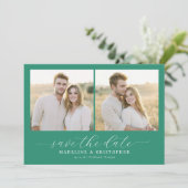 Save The Date Romantic Teal Minimalist Photo Collage (Debout devant)