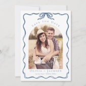 Save The Date Romantic Whimsical Coquette Bow Blue Photo (Devant)