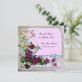 Save The Date ROMANTICA 4 MONOGRAM, Fleurs Rose Violet Mariage (Debout devant)