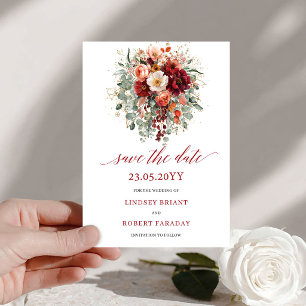 Save The Date Romantique automnal Marsala Or Floral Enregistrez