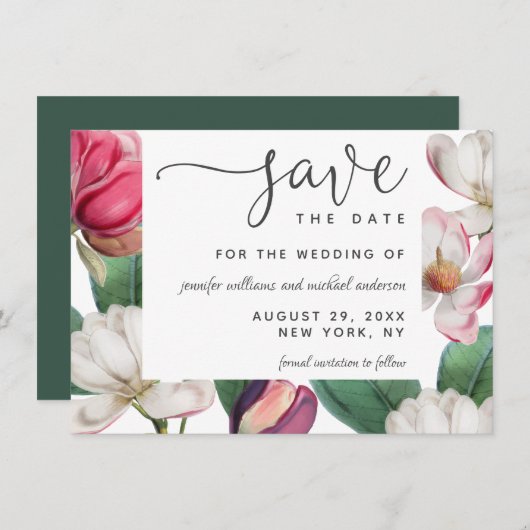 Save The Date Romantique Boho Magnolia Floral Enregistrer la dat (Devant / Derrière)