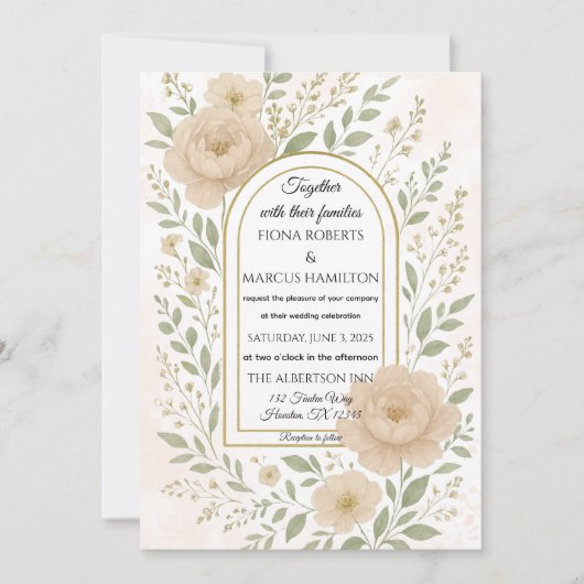 Save The Date Romantique Boho Peonies & verdure Mariage élégant (Devant)
