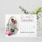 Save The Date Romantique Bourgogne Blush Rose Floral Enregistrer (Debout devant)