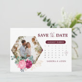 Save The Date Romantique Bourgogne Blush Rose Floral Enregistrer (Debout devant)