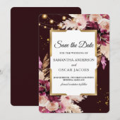 Save The Date Romantique Bourgogne et floral rose blush (Devant / Derrière)