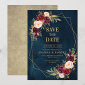 Save The Date Romantique Bourgogne Rose Botanique Géométrique S (Devant / Derrière)