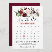 Save The Date Romantique Bourgogne Rouge Blush Rose Calendrier f (Devant / Derrière)
