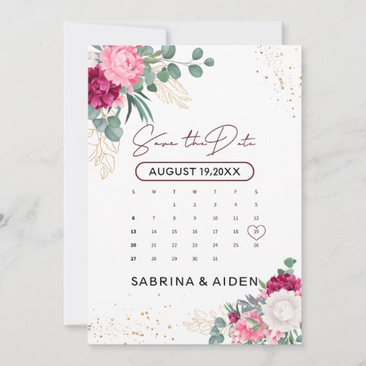 Save The Date Romantique Burgundy Blush Rose Floral Enregistrer (Devant)