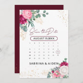 Save The Date Romantique Burgundy Blush Rose Floral Enregistrer  (Devant / Derrière)