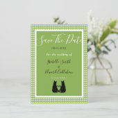 Save The Date Romantique Chat Noir Couple Vert En vichy Motif (Debout devant)