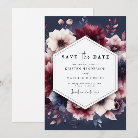 Save The Date Romantique Chic Bourgogne Mariage (Devant / Derrière)