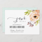 SAVE THE DATE ROMANTIQUE CHIC ROSE PÊCHE VIOLET FLEURS (Devant / Derrière)