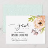 SAVE THE DATE ROMANTIQUE CHIC ROSE POURPRE PÊCHE FLORAL (Devant / Derrière)