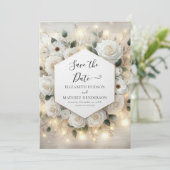 Save The Date Romantique Chic Roses Blanches Mariage (Debout devant)