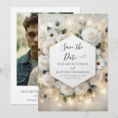 Save The Date Romantique Chic Roses Blanches Mariage (Devant / Derrière)