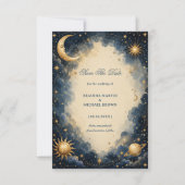 Save The Date Romantique Cosmique Vintage Céleste (Devant)