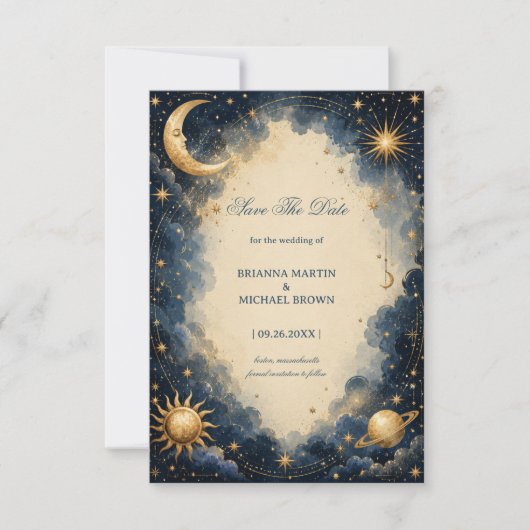 Save The Date Romantique Cosmique Vintage Céleste (Devant)