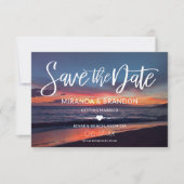 Save The Date Romantique Coucher de soleil bleu Eté Plage Mariag (Devant)