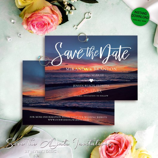 Save The Date Romantique Coucher de soleil bleu Tropical Summer 