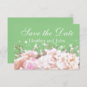 Save The Date Romantique dentelle blanche hydrangée roses roses (Devant / Derrière)