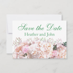 Save The Date Romantique dentelle blanche hydrangée roses roses