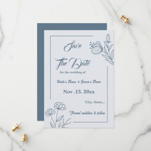 Save The Date Romantique élégant bleu foncé mariage (Devant/Arrière en situation)