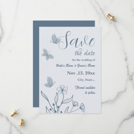 Save The Date Romantique élégant bleu foncé mariage (Devant/Arrière en situation)