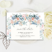 Save The Date Romantique Élégant Dusty Blue Peach Florals Mariag