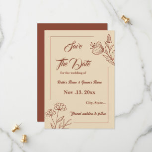 Save The Date Romantique élégant mariage à fleurs en terre cuite