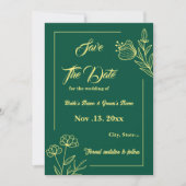 Save The Date Romantique élégant or fleur émeraude mariage vert (Devant)