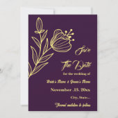 Save The Date Romantique élégant or fleur violet mariage (Devant)