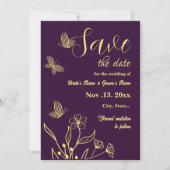 Save The Date Romantique élégant or fleur violet mariage (Devant)