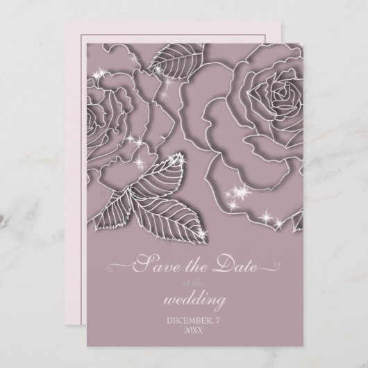 Save The Date Romantique élégant parties scintillant argent mari (Devant / Derrière)