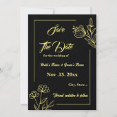 Save The Date Romantique élégante fleur d'or noir mariage (Devant)