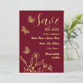Save The Date Romantique élégante fleur or bordeaux mariage (Debout devant)