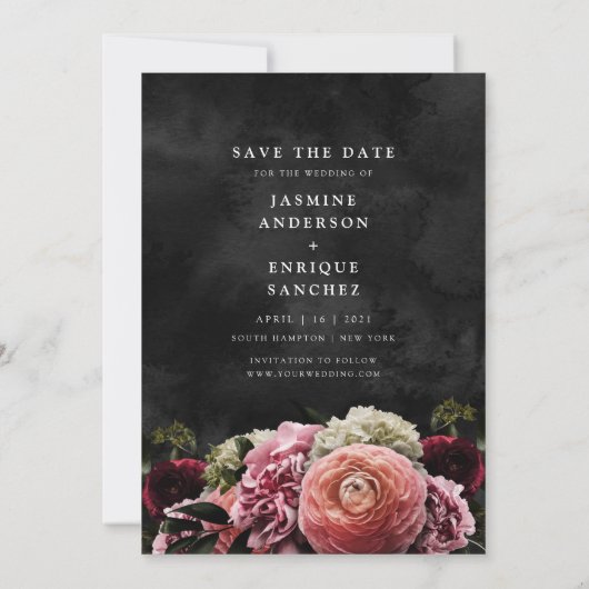 Save The Date Romantique et rose Moody | Floral Enregistrer la d (Dos)