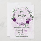 Save The Date Romantique fleurs violet vert mariage (Devant)