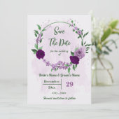 Save The Date Romantique fleurs violet vert mariage (Debout devant)