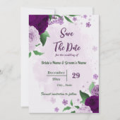 Save The Date Romantique fleurs violet vert mariage (Devant)