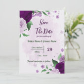 Save The Date Romantique fleurs violet vert mariage (Debout devant)
