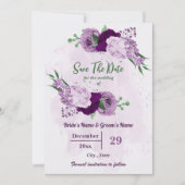 Save The Date Romantique fleurs violet vert mariage (Devant)