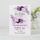 Save The Date Romantique fleurs violet vert mariage (Debout devant)